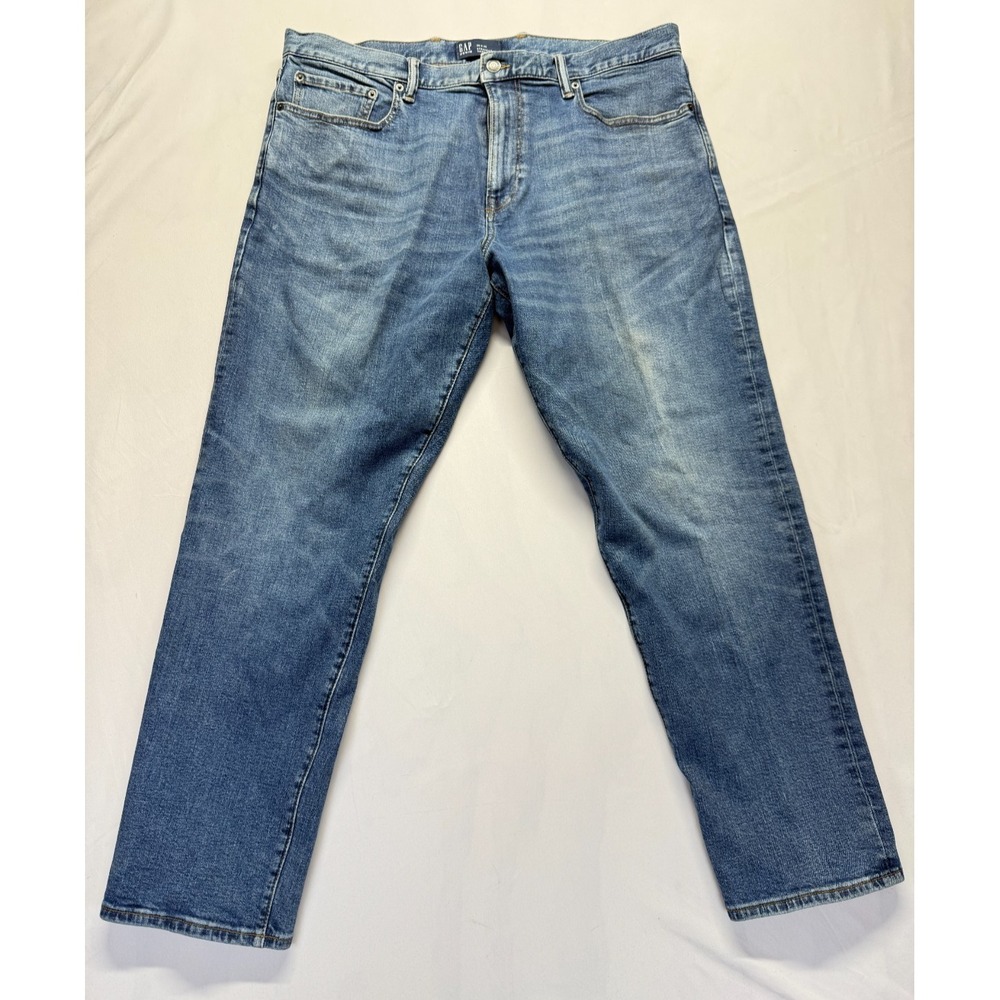 Gap Straight Taper Jeans Mens 38x30 Blue Medium Wash Denim Whiskered Stretch